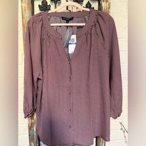 Adrienne Vittadini Burgundy Striped Blouse